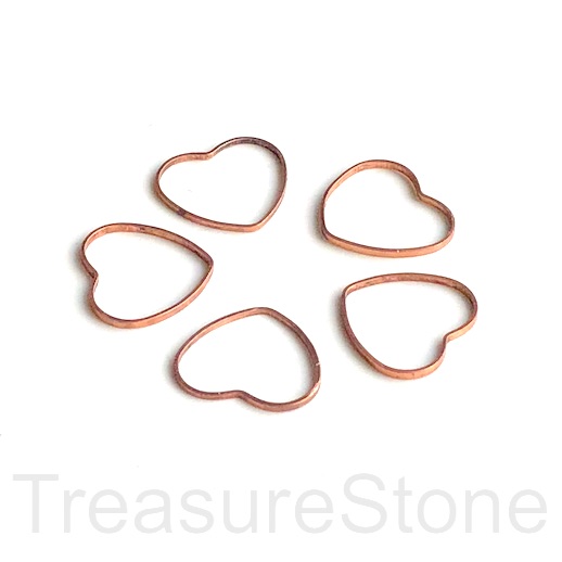 Bead, Charm, copper plated brass, 14mm open heart, pack of 6.