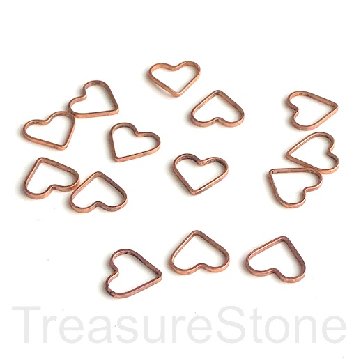 Bead, Charm, copper plated brass, 9mm open heart, pack of 10.