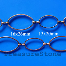 Chain, brass, copper-finished,16x26/13x20mm. Pkg of 1 meter