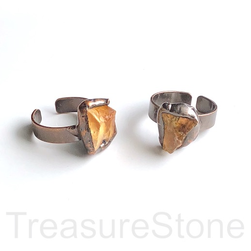 Adjustable Ring, citrine, copper coloured brass setting. Each