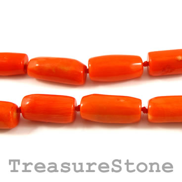 Bead, coral (dyed), orange, about 12x20mm tube. Pkg of 16pcs.