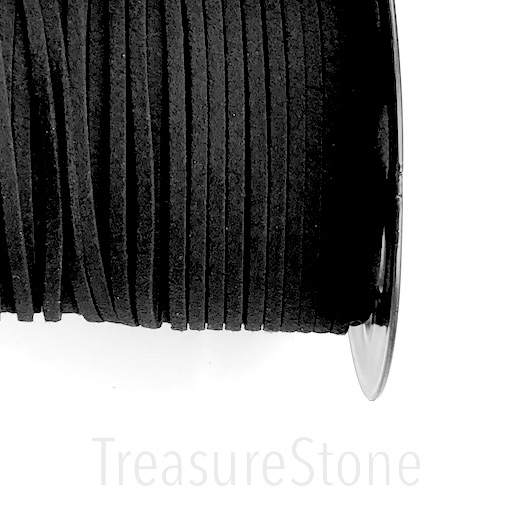 Cord, faux suede lace, black, 3mm. Pkg of 4 meters.
