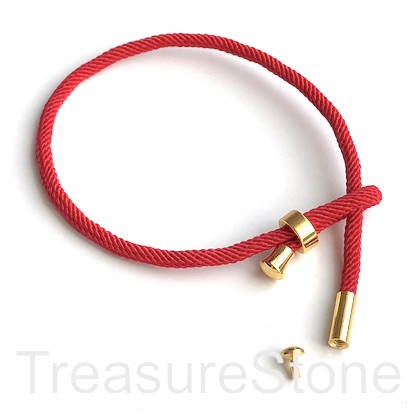Bracelet Sliding Cord, red cord, gold, screw end, each