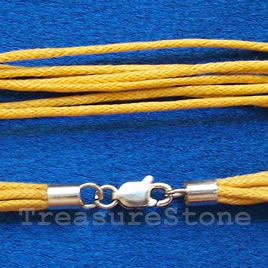 Cord, cotton w sterling silver clasp, connector, mustard,16 inch
