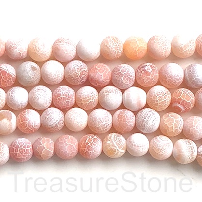 Bead, crack agate (dyed), peachy red, 8mm round, matte. 15", 47p