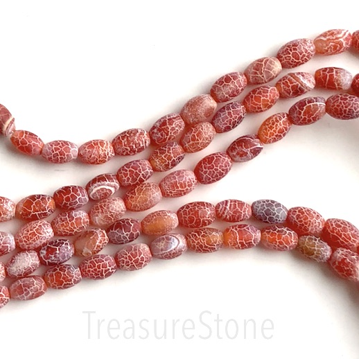 Bead, cracked agate, dyed, red, 6x8mm oval, matte. 15", 43pcs - Click Image to Close