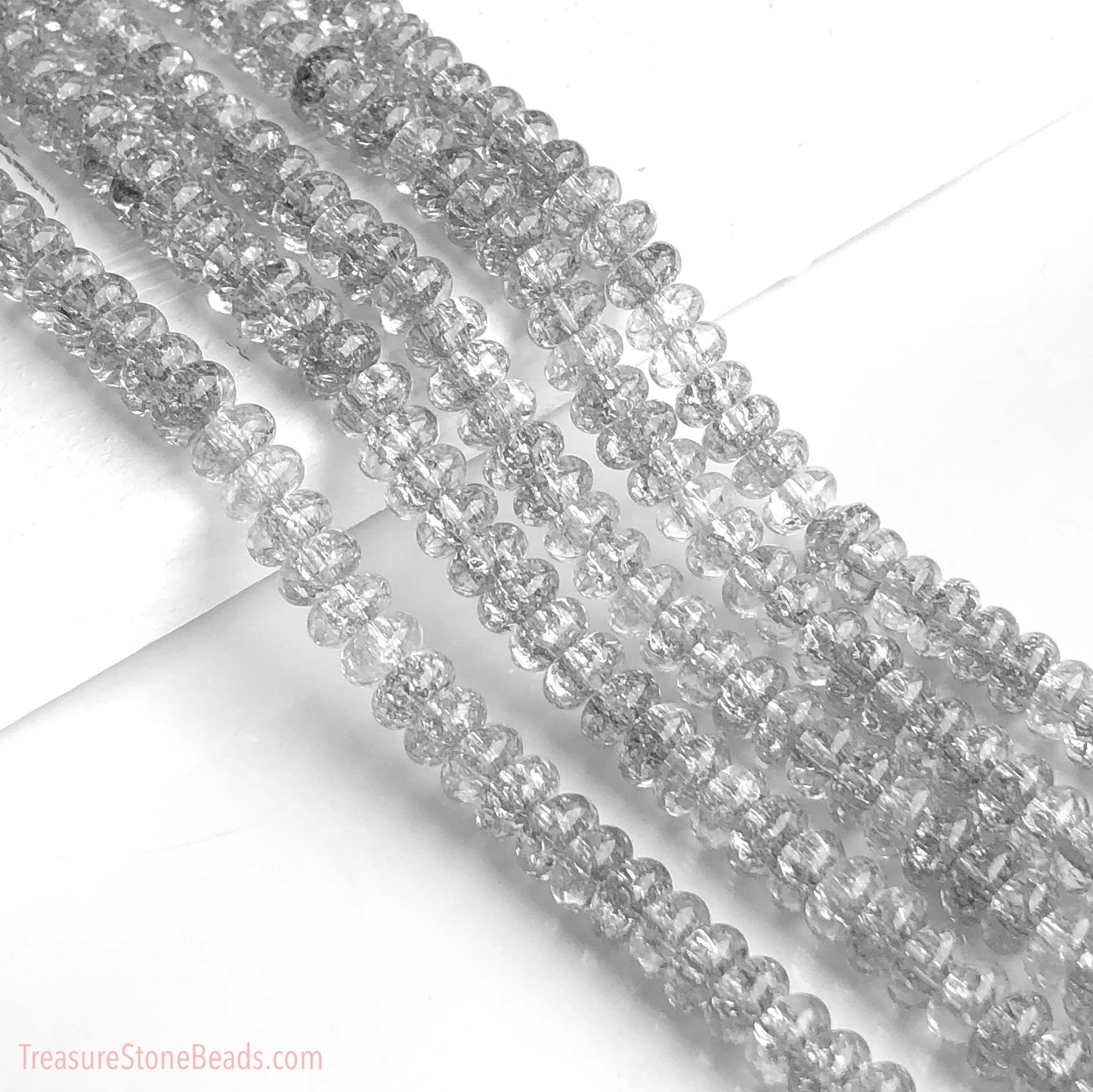 Bead, cracked glass, 5x8mm rondelle. grey, 15", 85pcs - Click Image to Close