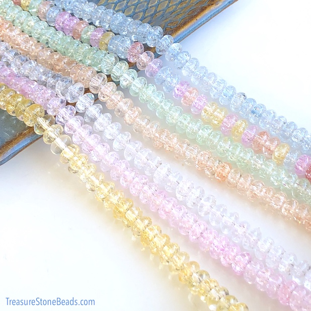 Bead, cracked glass, 5x8mm rondelle. mixed colours, 15", 85pcs
