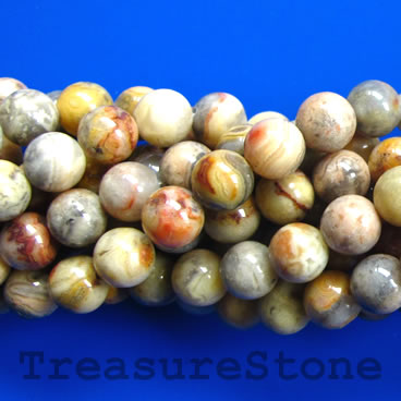 Bead, crazy lace agate, 8mm round. 15 inch, 48pcs