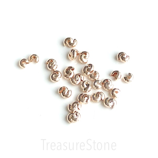 Crimp cover, light rose gold-plated steel, 6mm round. 15pcs