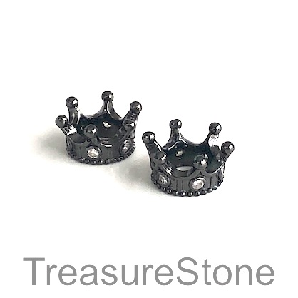 Pave Bead, brass, 7x14mm black crown with crystals. Each