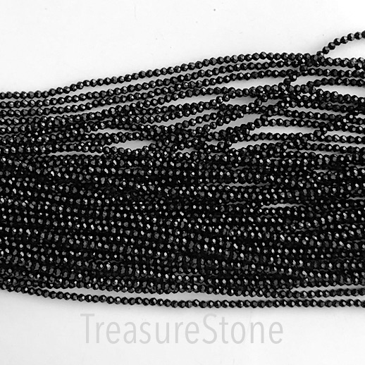 Bead, crystal, black, 2mm faceted Round. 14.5-inch, 195pcs