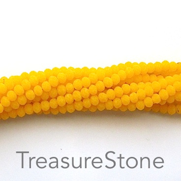 Bead, crystal, amber, matte, 3x4mm rondelle, 18-inch