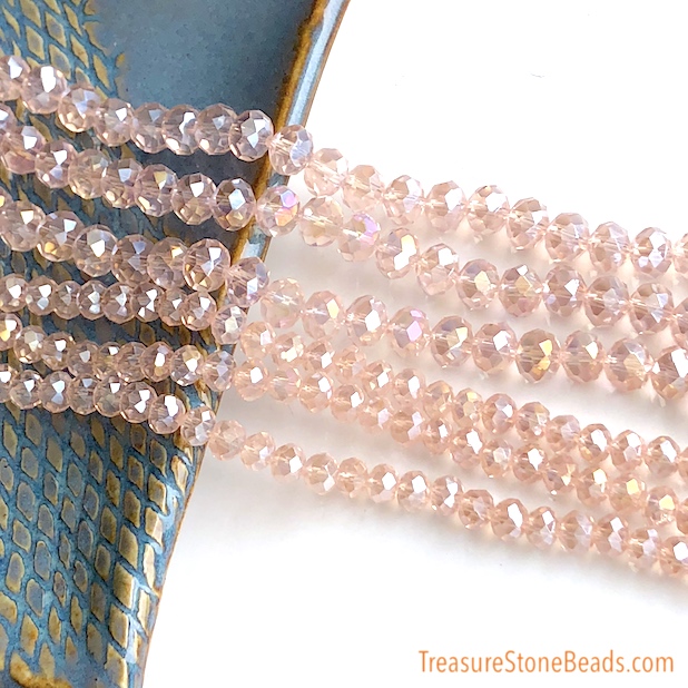 Bead, crystal,pink clear AB,6x8mm faceted rondelle. 16.5", 65pcs