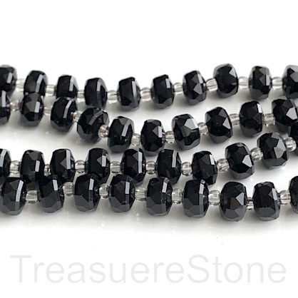 Bead, crystal, black,5x7mm faceted rondelle, heishi,disc. 14",48