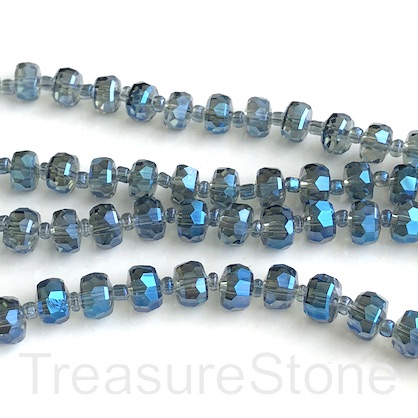Bead, crystal, blue, 5x7mm faceted rondelle,heishi.disc,14",48