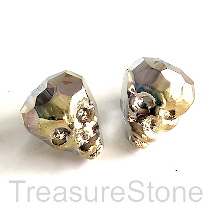 Bead, crystal, blue gold, 13x16mm faceted skull. Each