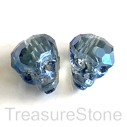 Bead, crystal, blue, 13x16mm faceted skull. Each
