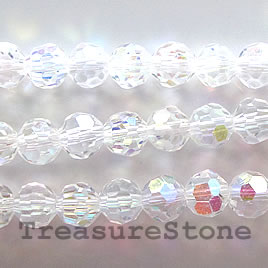Bead, crystal, clear AB, 8mm faceted round. 10.5 inch, 36pcs