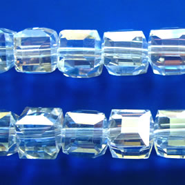 Bead, crystal, clear AB, 10mm faceted cube. 30pcs.