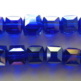 Bead, crystal, cobalt blue AB, 10mm faceted cube. 30pcs.