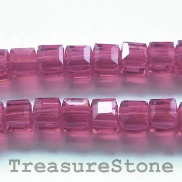 Bead, crystal, plum/purple, 8mm cube, 14-inch