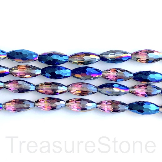Bead, crystal, blue purple, 8x18mm faceted rice. 15-inch, 20pcs