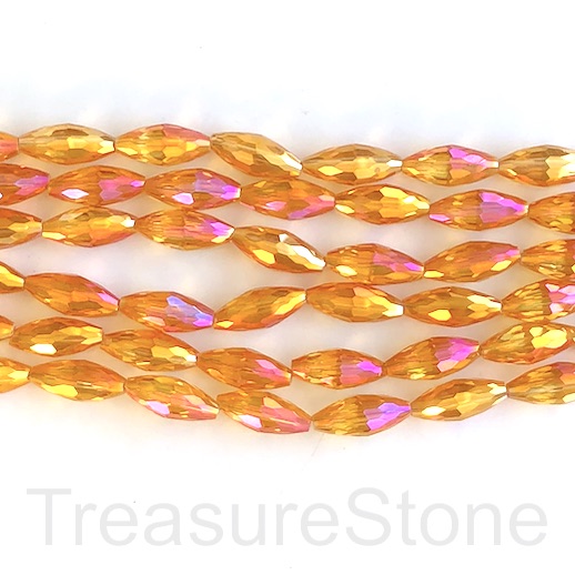 Bead, crystal, gold pink, 8x18mm faceted rice. 15-inch, 20pcs