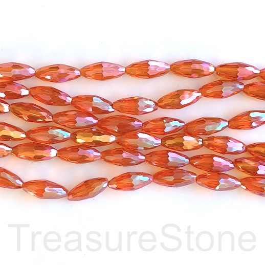 Bead, crystal, orange, 8x18mm faceted rice. 15-inch, 20pcs