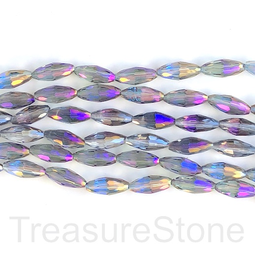Bead, crystal, purple, 8x18mm faceted rice. 15-inch, 20pcs