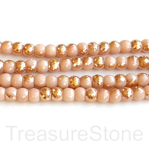 Bead, crystal, peach pink, gold, 7x8mm faceted rondelle. 40pcs