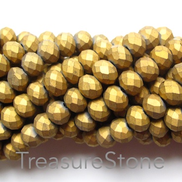 Bead, crystal, gold, matte, 6x8mm faceted rondelle. 17 inch