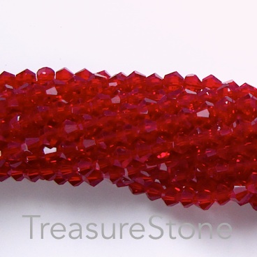 Bead, crystal glass, garnet, 4mm faceted bicone. 17.5 inch