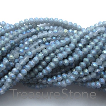 Bead, crystal, grey, matte with AB, 3x4mm rondelle, 19-inch