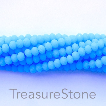 Bead, crystal, light blue, matte, 3x4mm rondelle, 18-inch