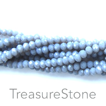 Bead, crystal, light grey, 2x3mm faceted rondelle. 15 inch