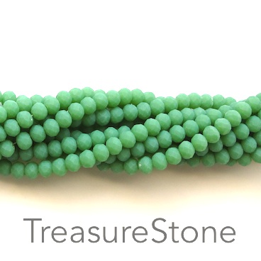 Bead, crystal, mid green, matte, 3x4mm rondelle, 19-inch