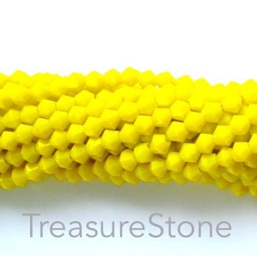 Bead, crystal glass, neon yellow, 4mm bicone. 17-inch strand