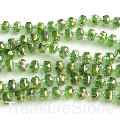 Bead,crystal,olive green Ab,5x7mm faceted rondelle, disc. 14",48
