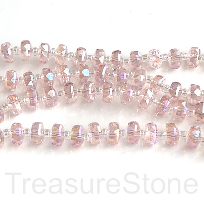 Bead,crystal,pink Ab,5x7mm faceted rondelle,heishi,disc. 14", 48