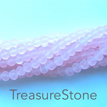 Bead, crystal, pink, matte, 3x4mm rondelle, 19-inch
