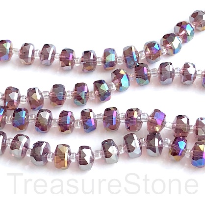 Bead,crystal,purple Ab,5x7mm faceted rondelle,heishi.disc,14",48