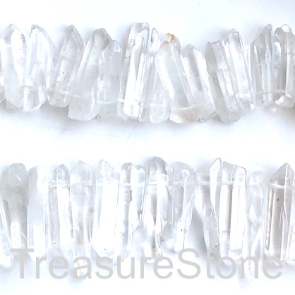 Bead, rough clear crystal quartz,18-35mm top-drilled stick.8",20