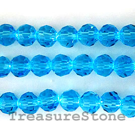Bead, crystal, blue, 4mm round,13 inch