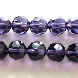 Bead, crystal, purple, 12mm faceted round. 25pcs.