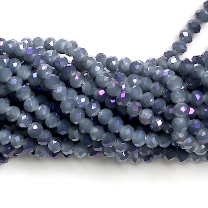 Bead, crystal, blue, purple shine, 4x6mm rondelle, 16", 90pcs