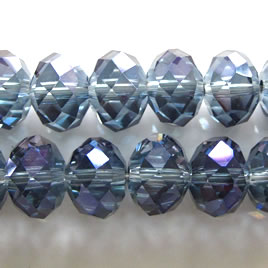 Bead, crystal, grey AB, 9x12mm faceted rondelle. 30pcs.