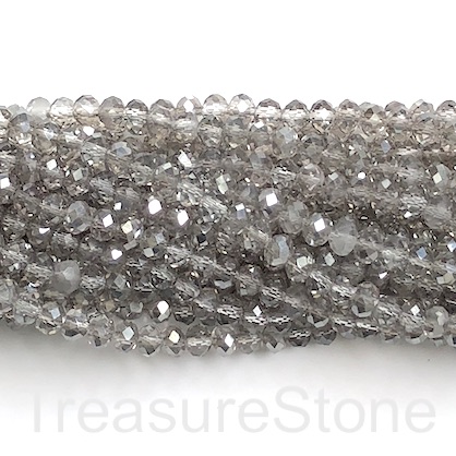 Bead, crystal,grey clear, silver shine, 4x6mm rondelle,16",90pcs