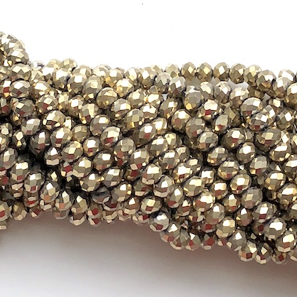 Bead, crystal, light gold, 4x6mm rondelle, 16-inch, 90pcs