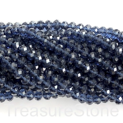 Bead, crystal, navy blue clear, 6x8mm rondelle, 16-inch, 65pcs